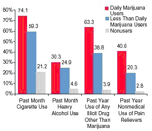 Figure 2. Use of Substances Other Than Marijuana, by Frequency of Marijuana Use: 2003